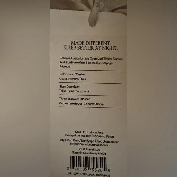 NWT Boll & Branch 100% Alpaca Oversized Throw, 60”x80”, Neutral Color! - Picture 3 of 4